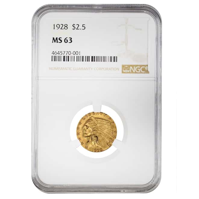 1928 $2.5 Gold Quarter Eagle Indian Head NGC MS 63