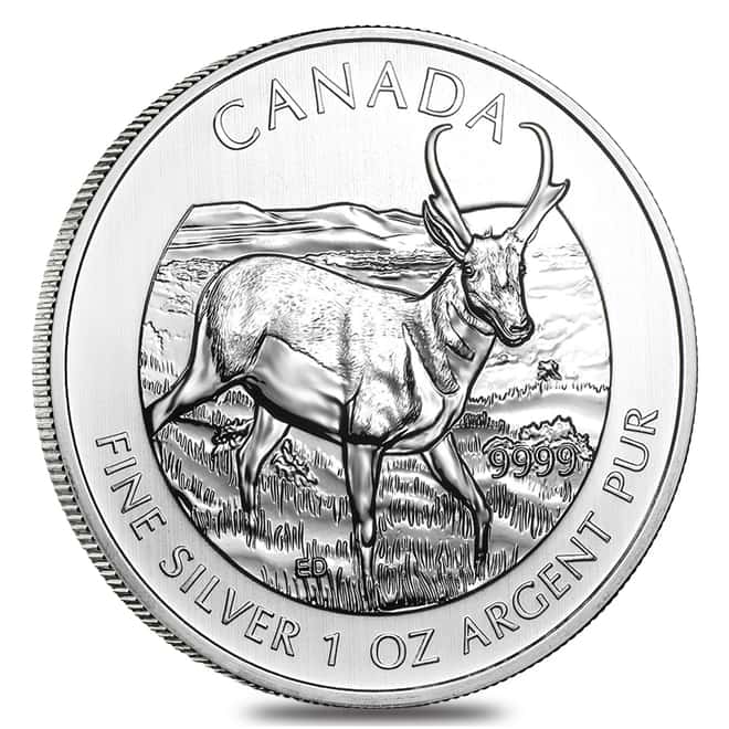 2013 1 oz Silver Canadian Pronghorn Antelope - Wildlife Series BU