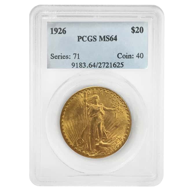 1926 $20 St. Gaudens Double Eagle Gold Coin PCGS MS 64