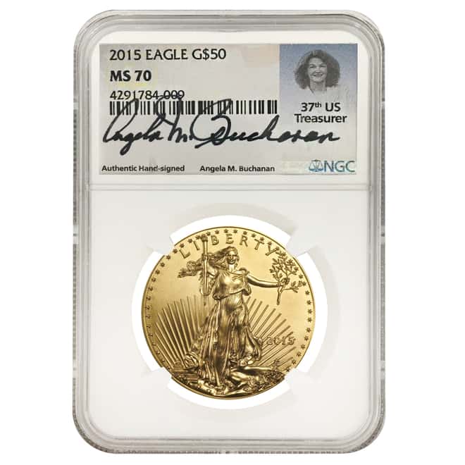 2015 1 oz $50 Gold American Eagle NGC MS 70 (Buchanan Signature Label)