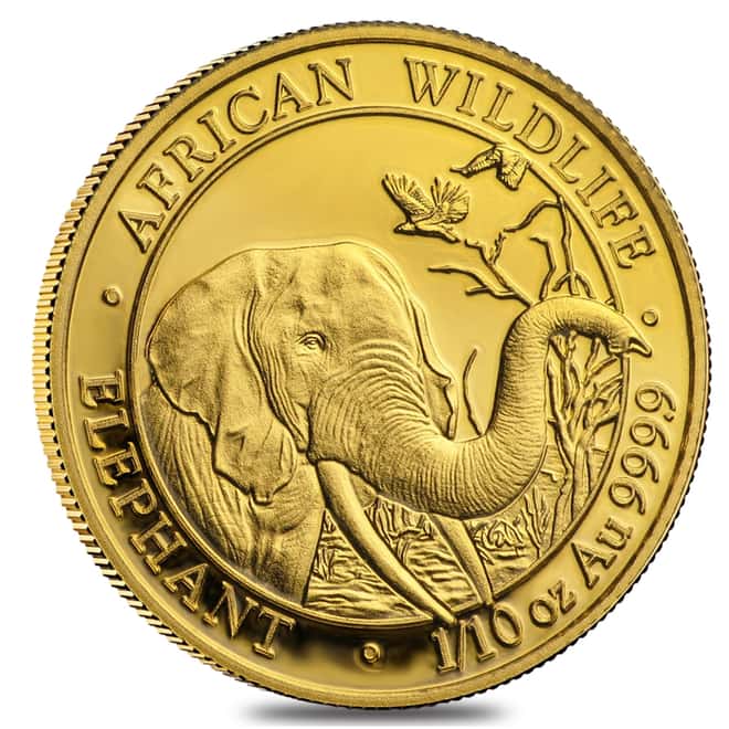 2018 Somalia 1/10 oz Gold African Elephant BU 100 Shillings (Sealed)
