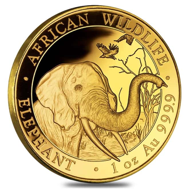 2018 Somalia 1 oz Gold African Elephant BU 1000 Shillings In Cap
