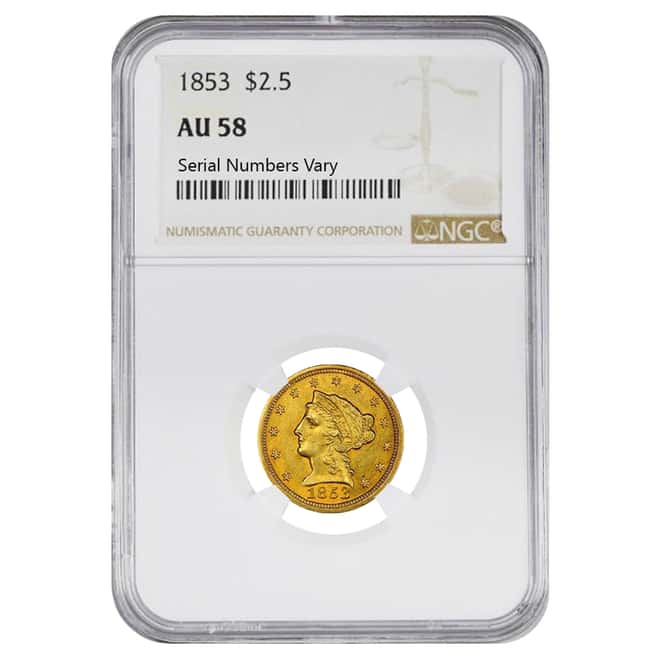 1853 $2.5 Gold Quarter Eagle Liberty Head NGC AU 58