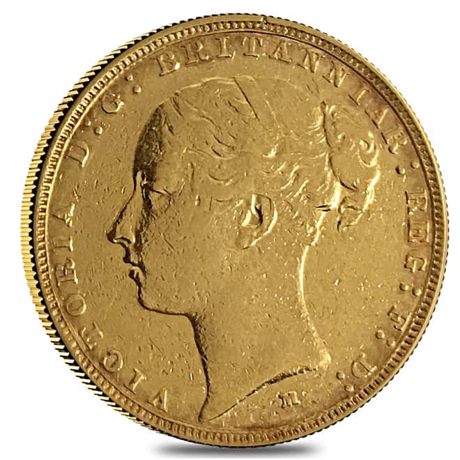1871-1885 British Gold Sovereign Victoria Young Head St. George (Avg Circ)