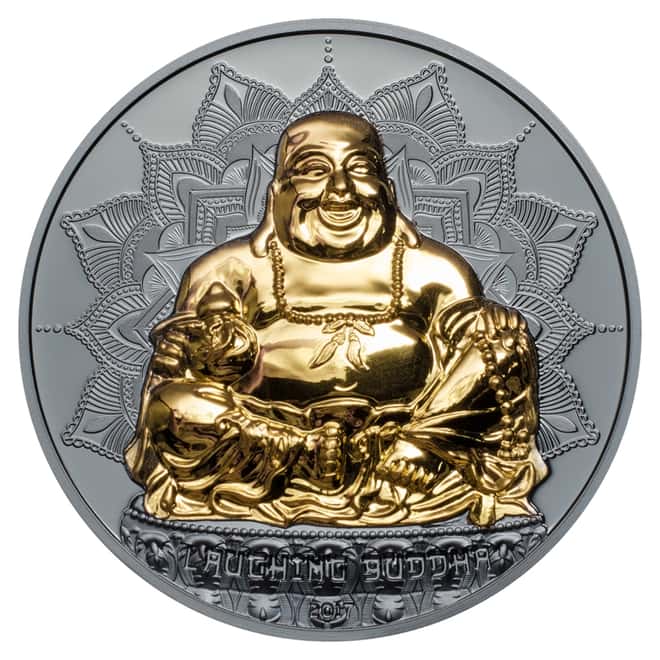 2017 2 oz Palau Laughing Buddha Proof Silver Coin $10 .999 Fine (w/Box&COA)