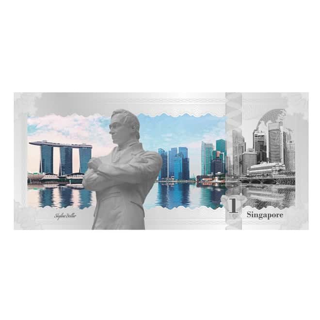 2017 5 Gram Cook Islands Skyline Foil Note $1 - Singapore Silver Note .999 Fine