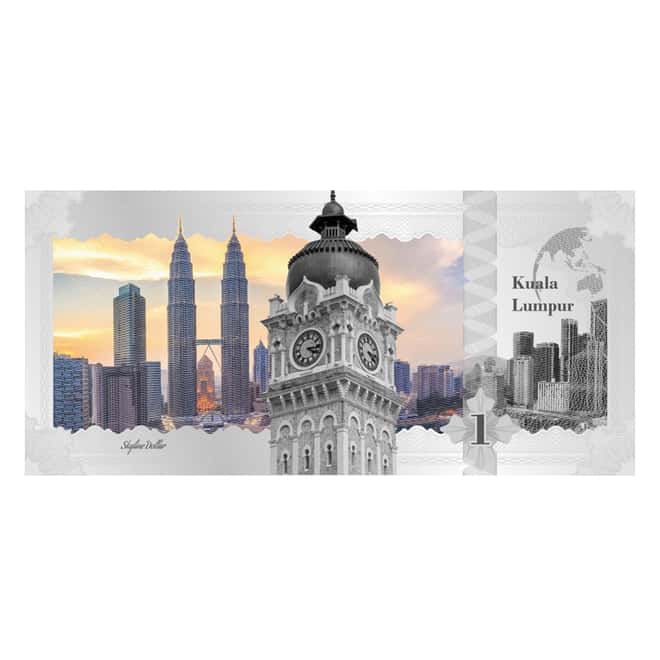 2017 5 Gram Cook Islands Skyline Foil Note $1 - Kuala Lumpur Silver Note .999 Fine