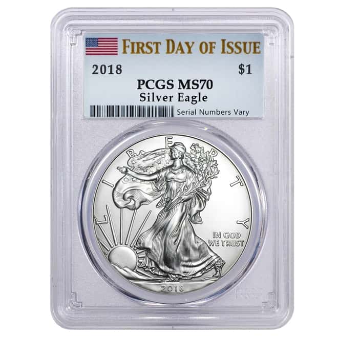 2018 1 oz Silver American Eagle $1 Coin PCGS MS 70 First Day of Issue 