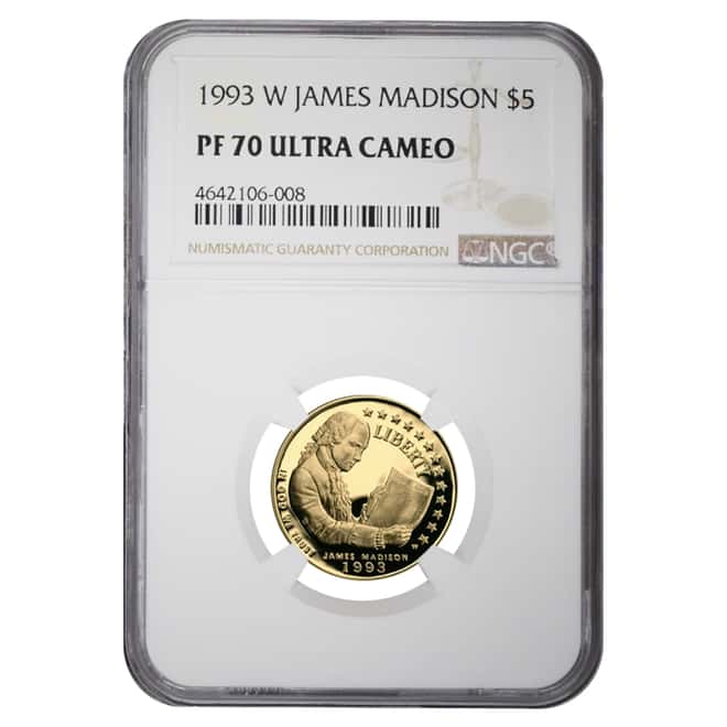 1993 W Gold $5 Proof Commemorative James Madison NGC PF 70 UCAM
