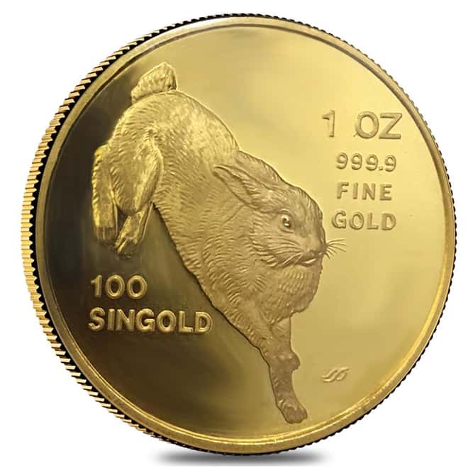 1987 1 oz Gold Singapore 100 Singold Year of the Rabbit Proof-Like Coin (Sealed)