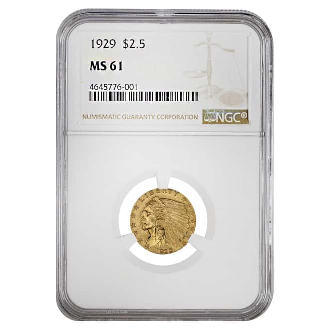1929 $2.5 Gold Quarter Eagle Indian Head NGC MS 61