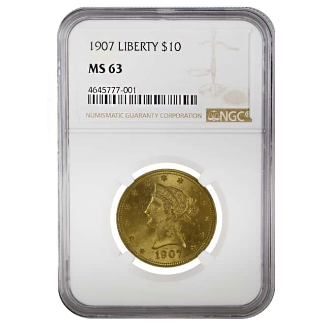1907 $10 Liberty Head Gold Eagle Coin NGC MS 63