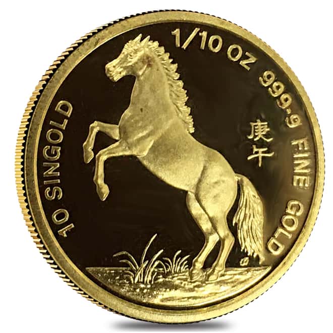 1990 1/10 oz Singapore 10 Singold Year of the Horse Gold Proof Coin