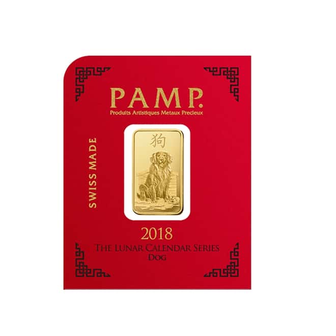 1 gram Gold Bar - PAMP Suisse Lunar Dog .9999 Fine (In Assay from Multigram+8) 