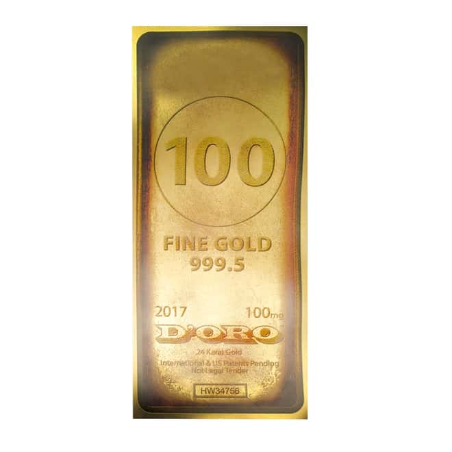 1/10th Gram 24K Gold Aurum Note - 2017 100 D'oro