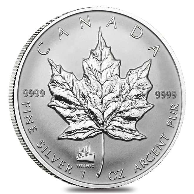 1998 1 oz Silver Canadian Maple Leaf Titanic Privy .9999 Fine $5 Coin BU (Sealed)