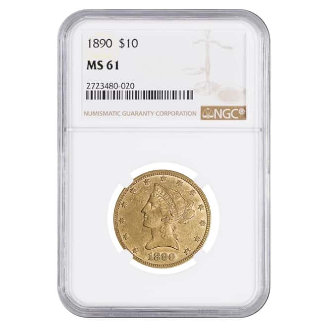 1890 $10 Liberty Head Gold Eagle Coin NGC MS 61