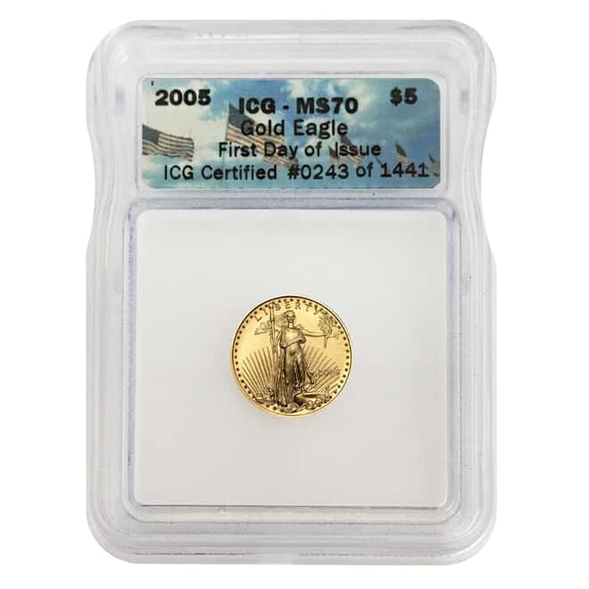 2005 1/10 oz $5 Gold American Eagle ICG MS 70 FDOI