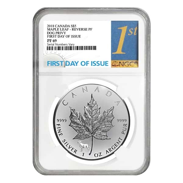 2018 1 oz Silver Canadian Maple Leaf Lunar Dog Privy NGC PF 69 First Day of Issue