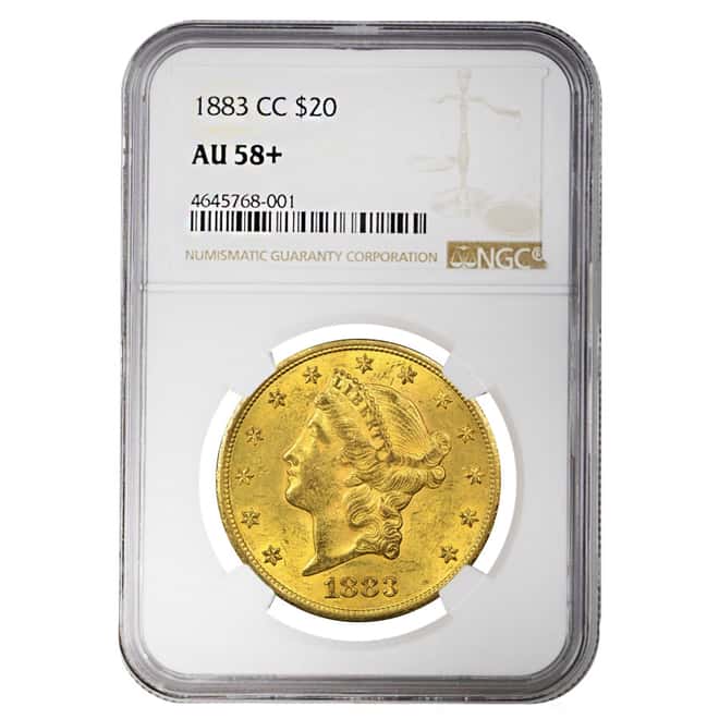 1883 CC $20 Liberty Head Double Eagle Gold Coin NGC AU 58+