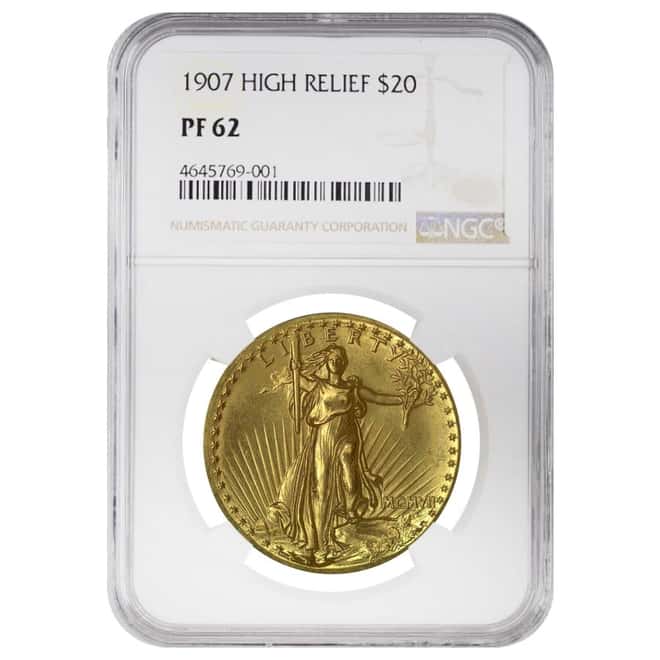 1907 $20 Gold Saint Gaudens Double Eagle High Relief NGC PF 62