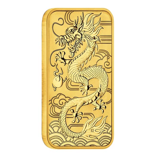 2018 1 oz Gold Australian Dragon Coin Bar $100 BU