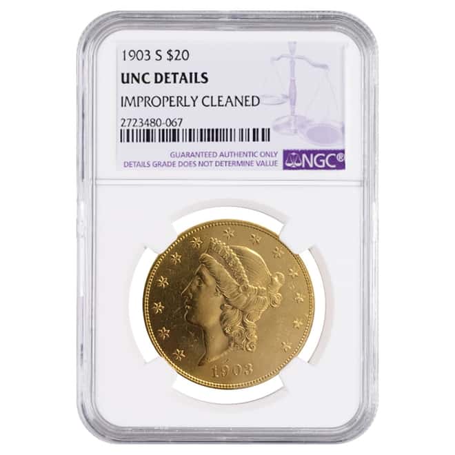 1903 S $20 Liberty Head Double Eagle Gold Coin NGC UNC Details