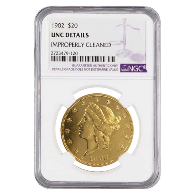 1902 $20 Liberty Head Double Eagle Gold Coin NGC UNC Details