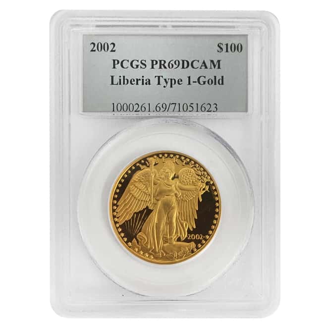 2002 Liberia Type 1 100 Dollars Proof Gold Coin PCGS PF 69 DCAM