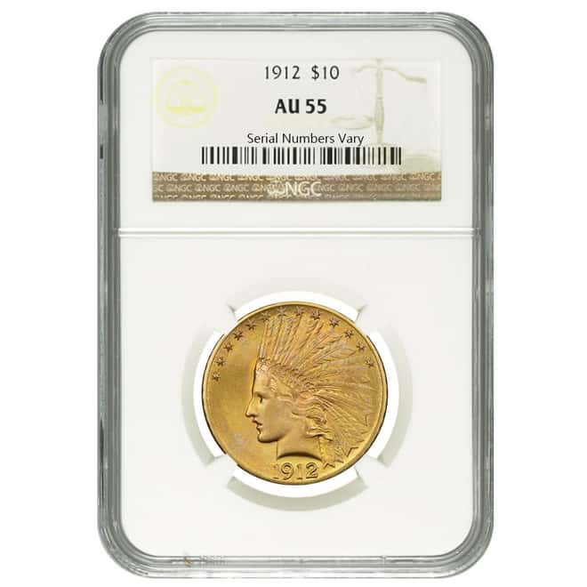 1912 $10 Indian Head Gold Eagle NGC AU 55