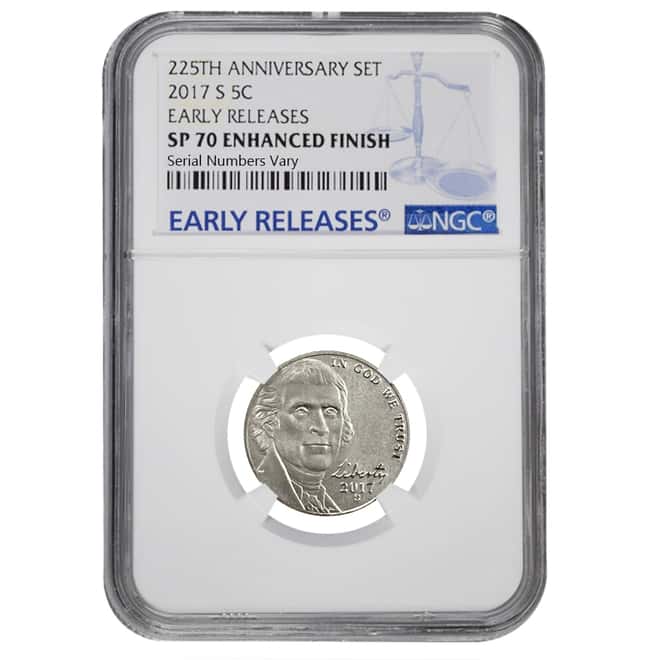 2017-S US Mint 225th Anniversary Enhanced Uncirculated Jefferson Nickel NGC SP 70 ER