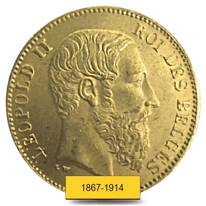 Belgium Gold 20 Francs Leopold II Avg Circ AGW .1867 (Random Year,1867-1914)