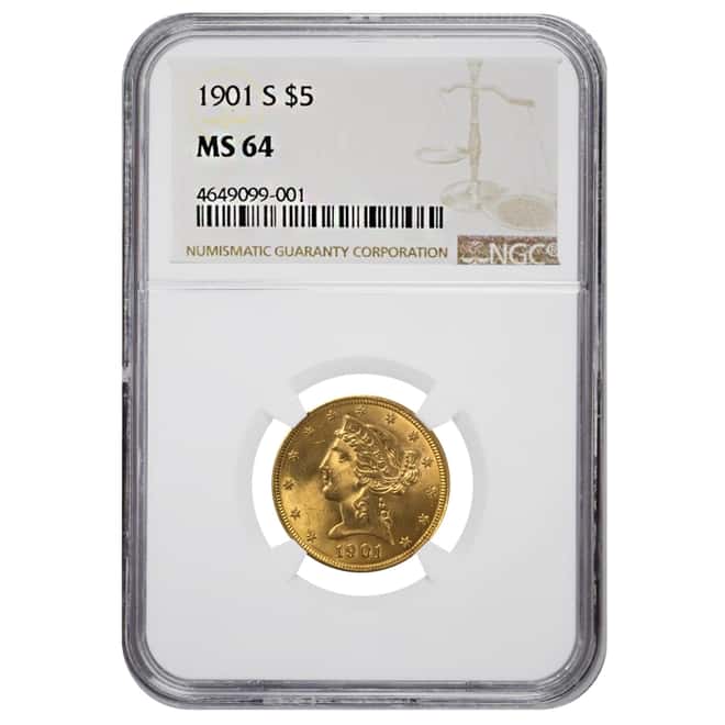 1901 S $5 Liberty Head Gold Half Eagle Coin NGC MS 64