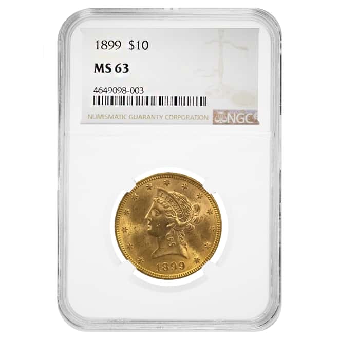 1899 $10 Liberty Head Gold Eagle Coin NGC MS 63