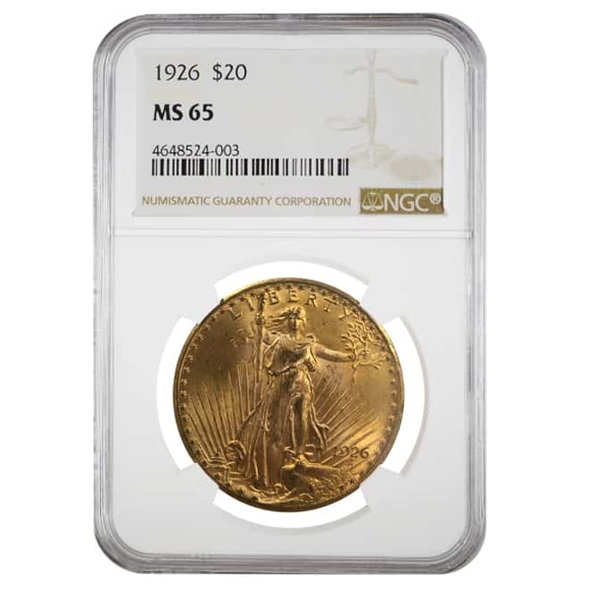 1926 $20 St. Gaudens Double Eagle Gold Coin NGC MS 65