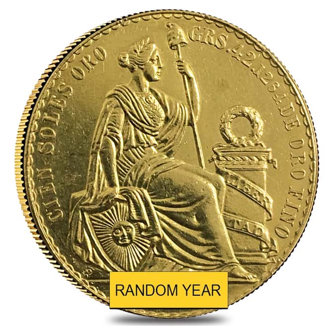 Peru 100 Soles Gold Coin AGW 1.3544 oz Cleaned (Random Year)