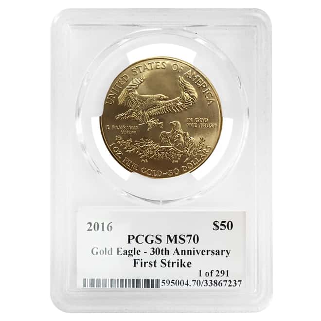 2016 1 oz $50 Gold American Eagle PCGS MS 70 FS - 30th Anniv (Edmund Moy Signature)