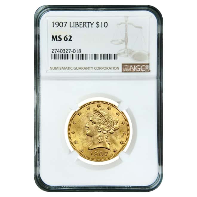 1907 $10 Gold Liberty Head Eagle Coin NGC MS 62