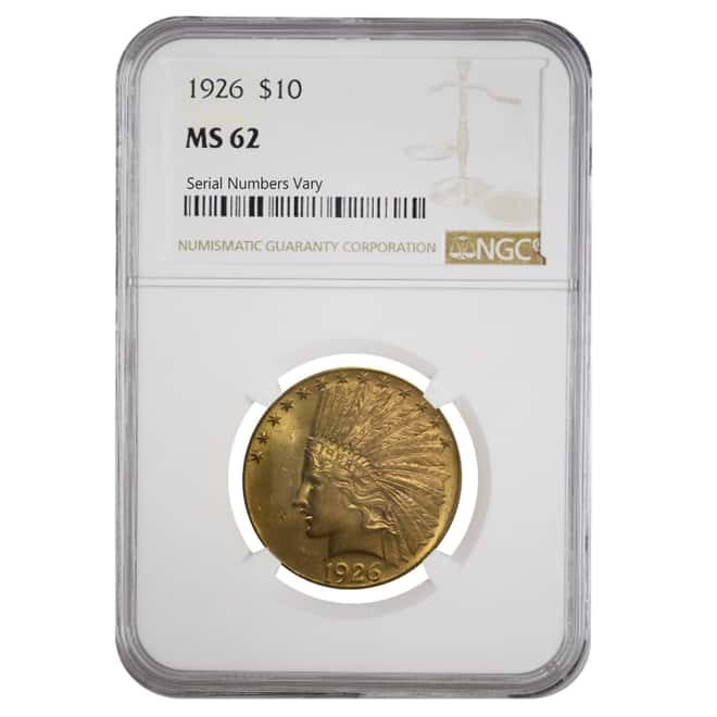 1926 $10 Indian Head Gold Eagle NGC MS 62