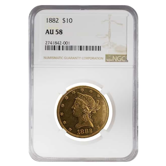 1882 $10 Liberty Head Gold Eagle Coin NGC AU 58