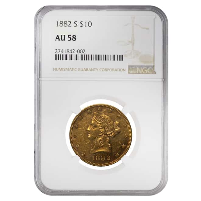 1882 S $10 Liberty Head Gold Eagle Coin NGC AU 58