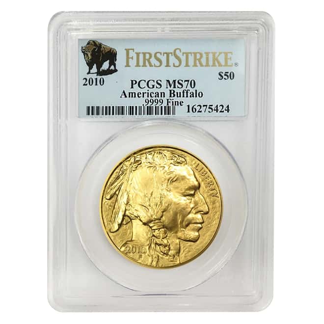 2010 1 oz Gold Buffalo $50 Coin PCGS MS 70 First Strike