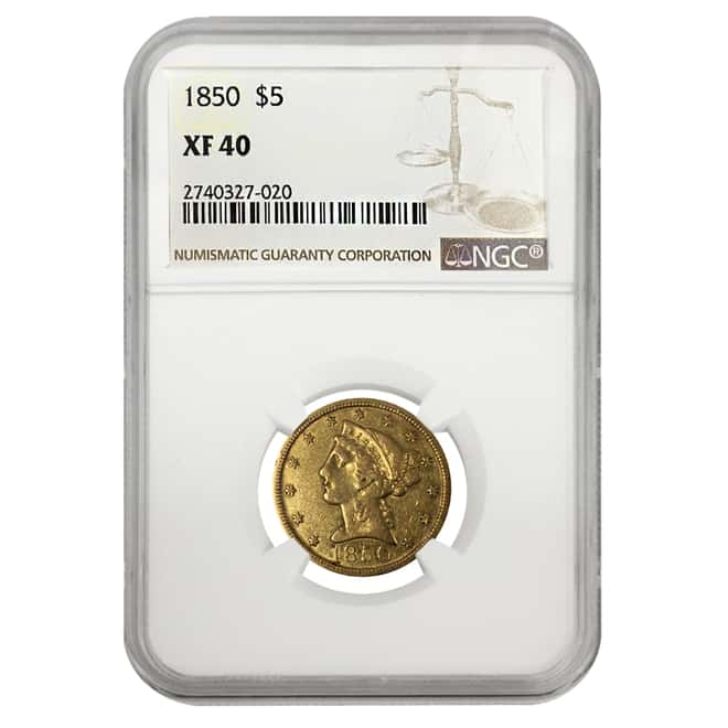 1850 $5 Liberty Head Half Eagle Gold Coin NGC XF 40