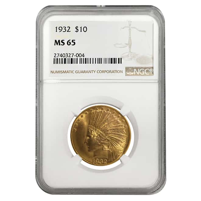 1932 $10 Indian Head Eagle Gold Coin NGC MS 65