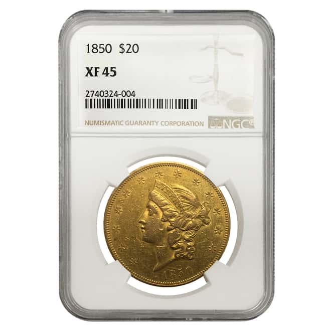 1850 $20 Liberty Head Double Eagle Gold Coin NGC XF 45