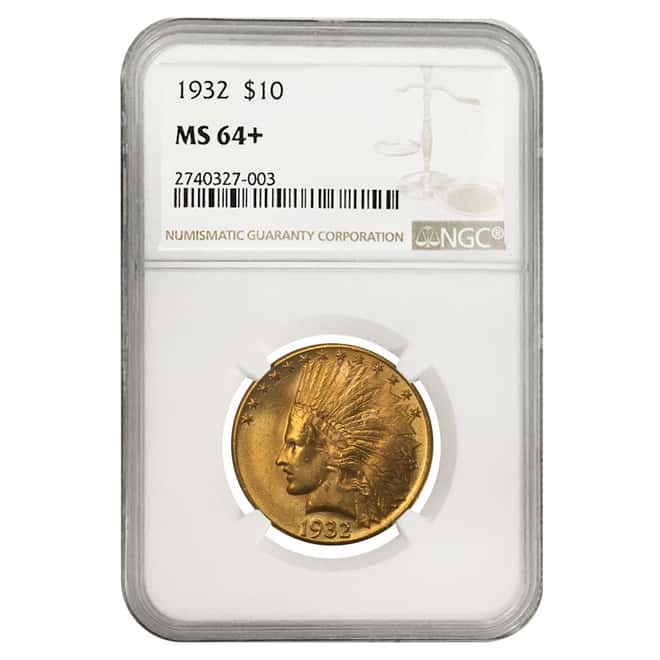 1932 $10 Indian Head Eagle Gold Coin NGC MS 64+