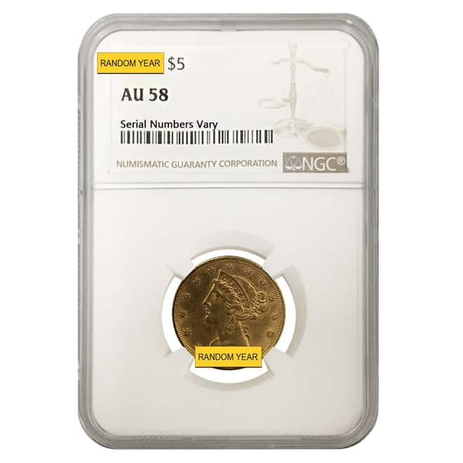 $5 Gold Half Eagle Liberty Head NGC AU 58 (Random Year)