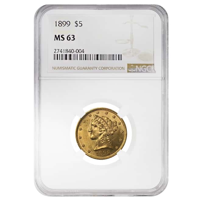 1899 $5 Liberty Head Gold Half Eagle Coin NGC MS 63