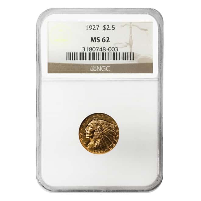 1927 $2.5 Gold Quarter Eagle Indian Head NGC MS 62