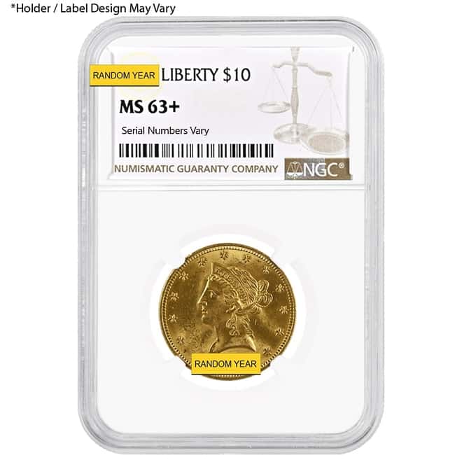 $10 Liberty Head Gold Eagle NGC MS 63+ (Random Year)